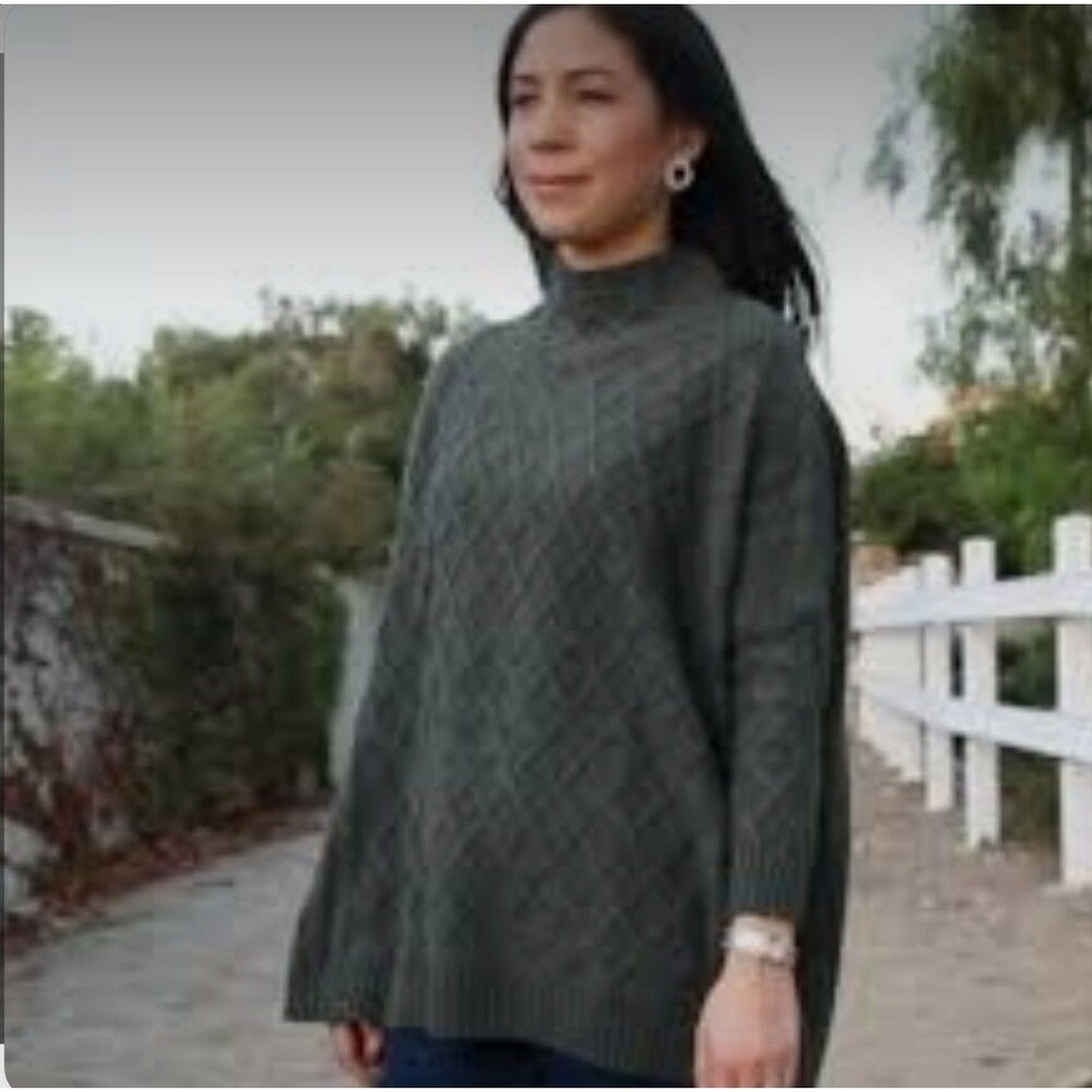 NEW Mersea Lisbon Traveler Sweater Women's OS Gray Lattice Knit Relaxed Fit